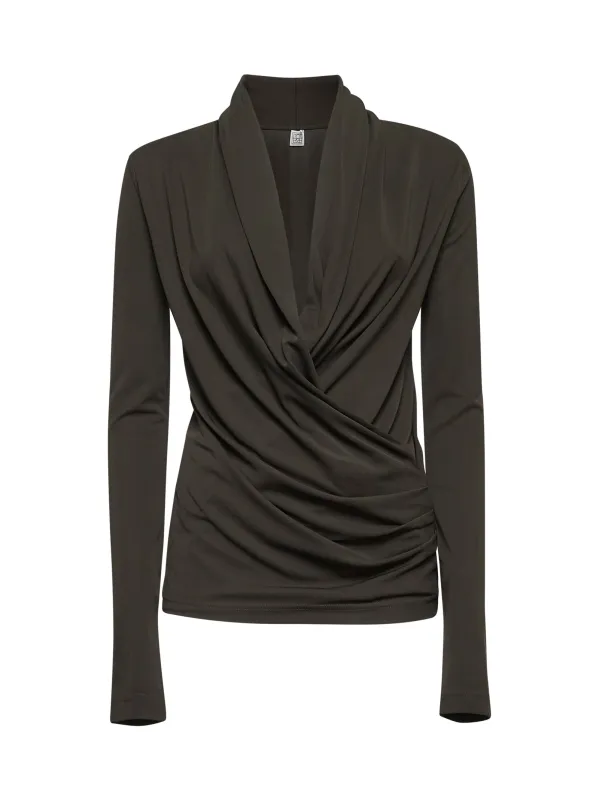 Black Fluid Jersey Overlapped Top sold by Lord & Taylor