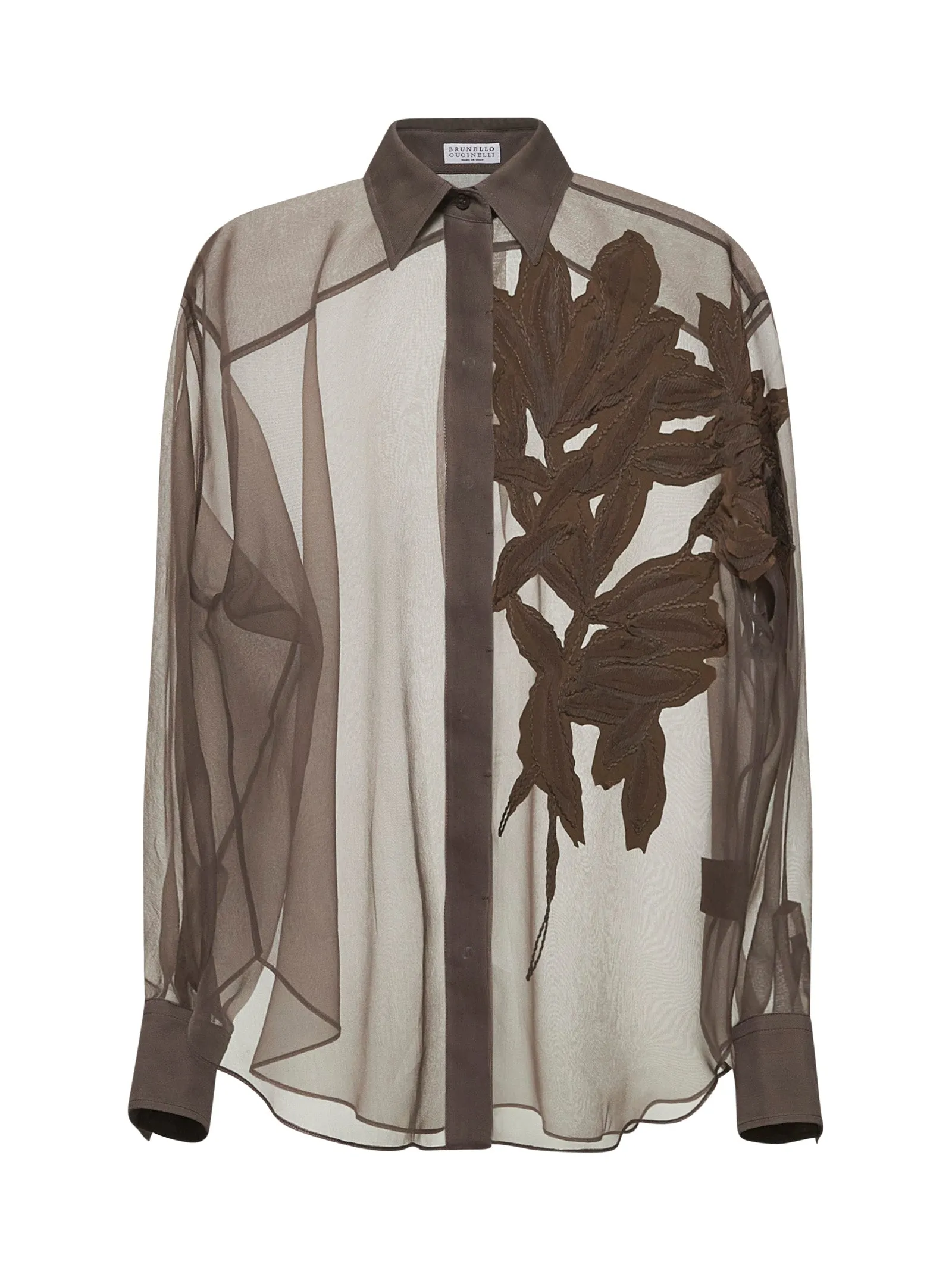Brown Crispy Silk Flora Appliqué Shirt sold by Lord & Taylor