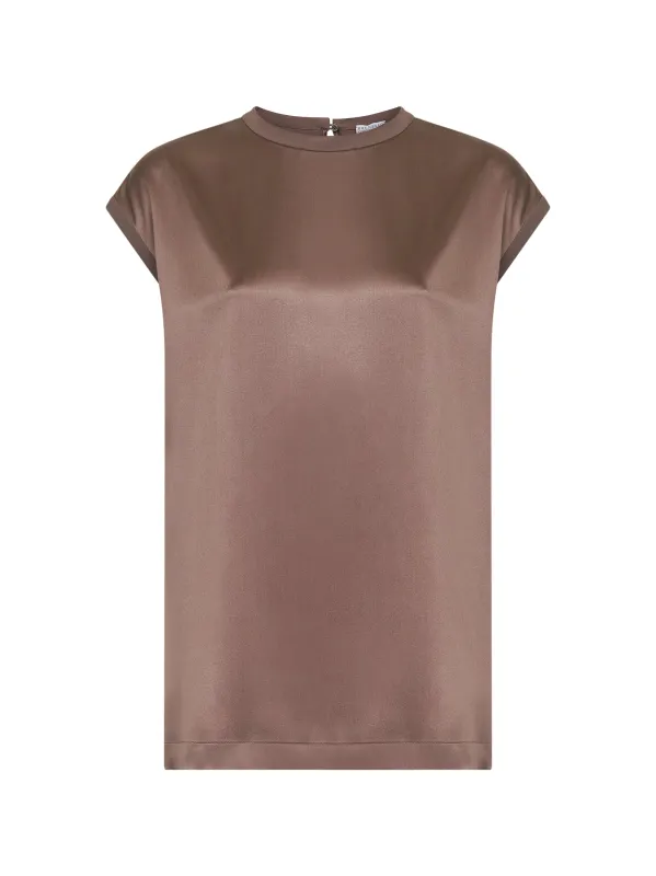 Brown Stretch Silk Satin Monili Top sold by Lord & Taylor