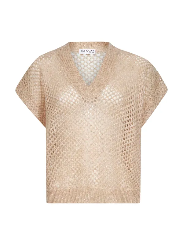 Beige Dazzling Mesh V-Neck Sweater sold by Lord & Taylor