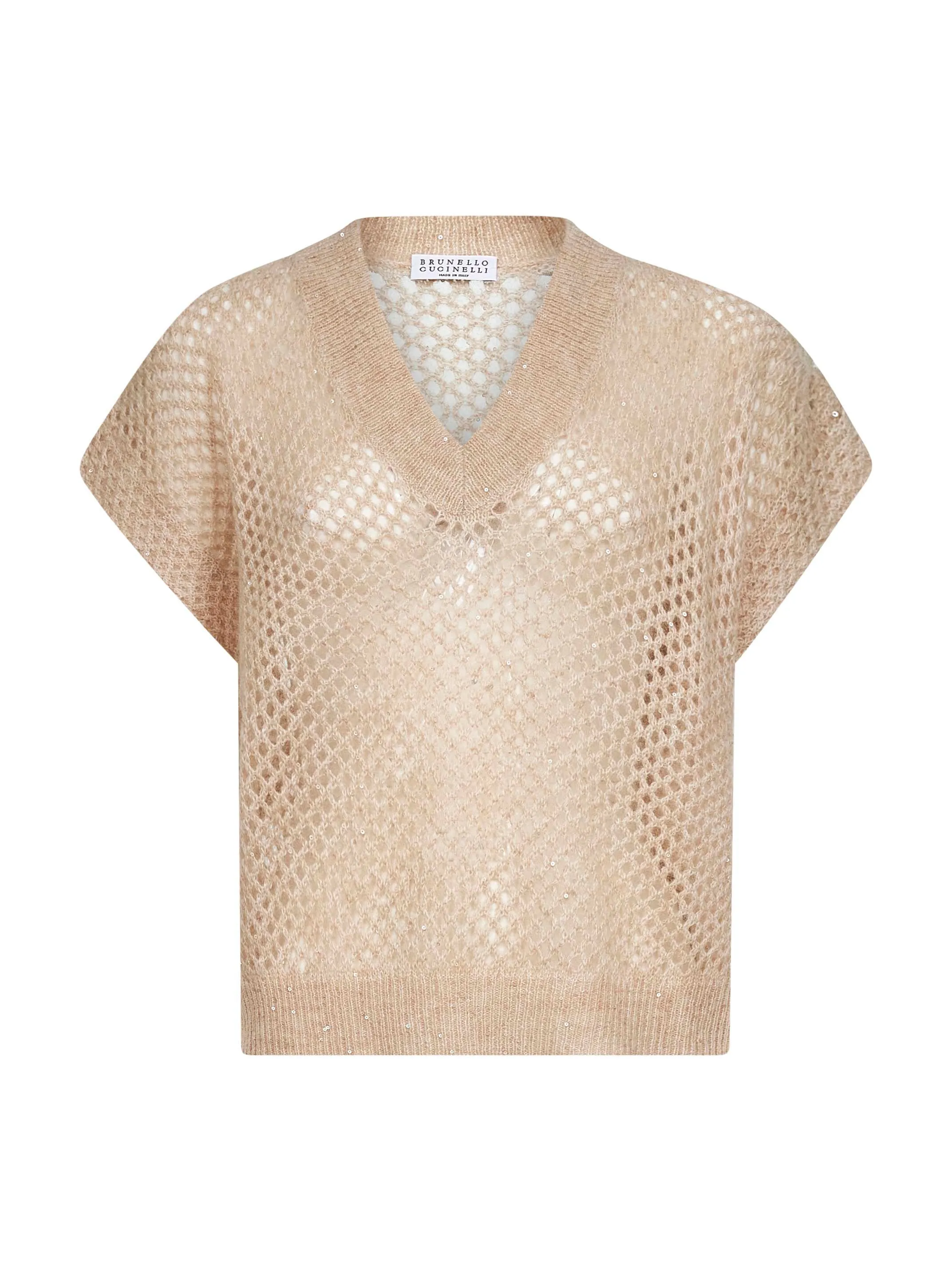 Beige Dazzling Mesh V-Neck Sweater sold by Lord & Taylor