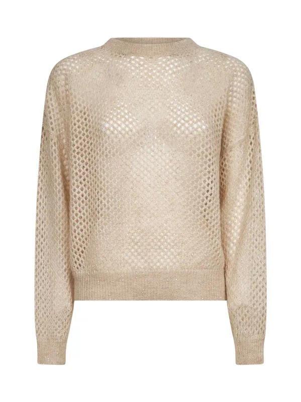Beige Dazzling Mesh Crewneck Sweater sold by Lord & Taylor