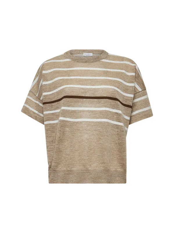 Beige Lurex Linen Blend Striped Sweater sold by Lord & Taylor