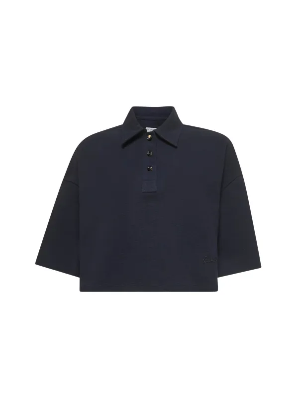 Blue Piqué Cropped Polo Shirt sold by Lord & Taylor