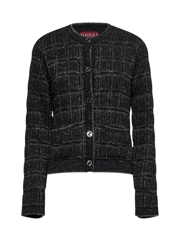 Black Check Lamé Jacquard Cardigan sold by Lord & Taylor