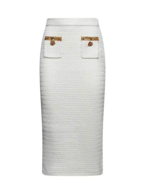 Cream Knit Lurex Trim Midi Skirt sold by Lord & Taylor