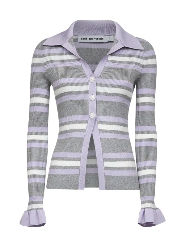 Grey Ribbed Knit Striped Cardigan sold by Lord & Taylor