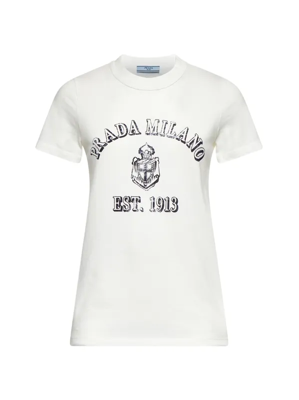 White Printed Jersey T-Shirt made by Prada
