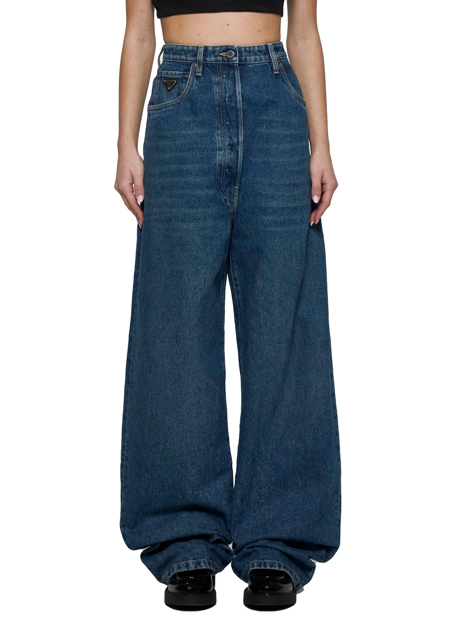 Prada Blue Denim Wide-Leg Trousers sold by Lord & Taylor product image thumbnail 3