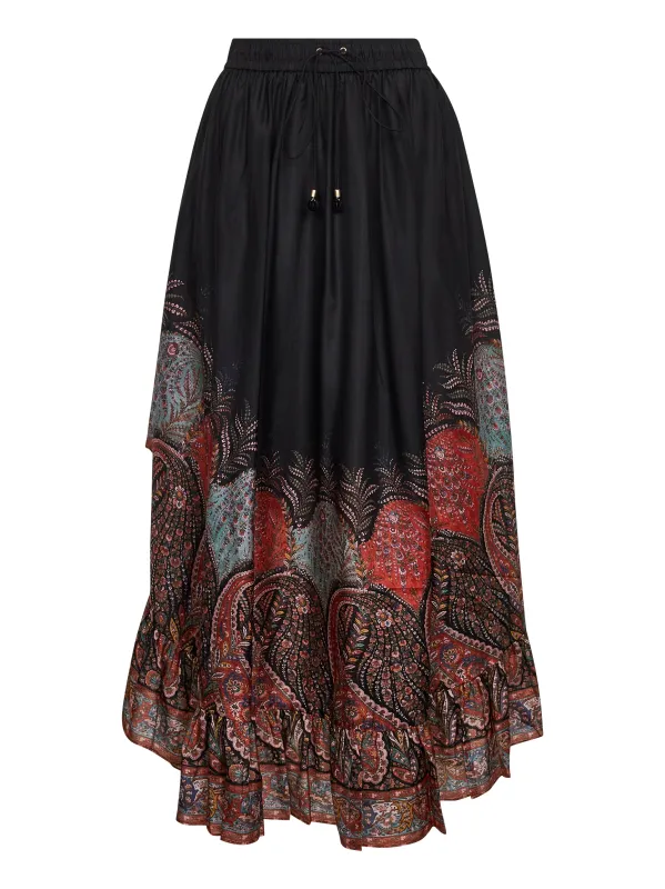 Black Paisley Habotai Silk Rhiannon Maxi Skirt sold by Lord & Taylor