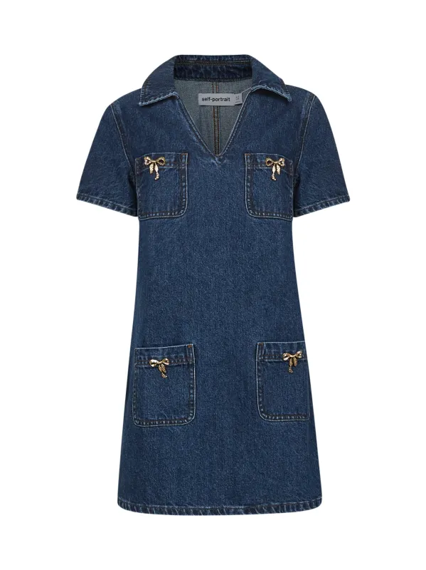 Blue Denim Mini Dress with Gold Bow sold by Lord & Taylor
