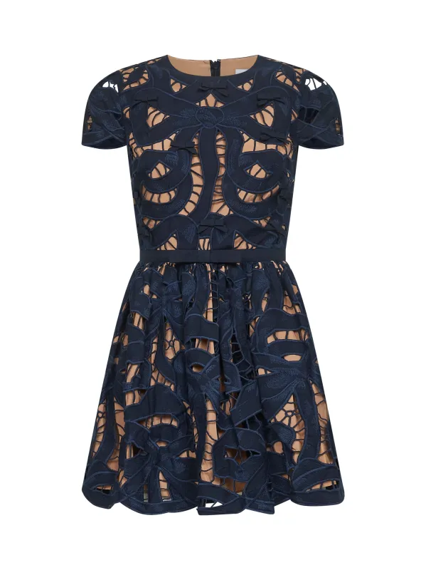 Blue Cotton Poplin Mini Dress with Bow Motif sold by Lord & Taylor