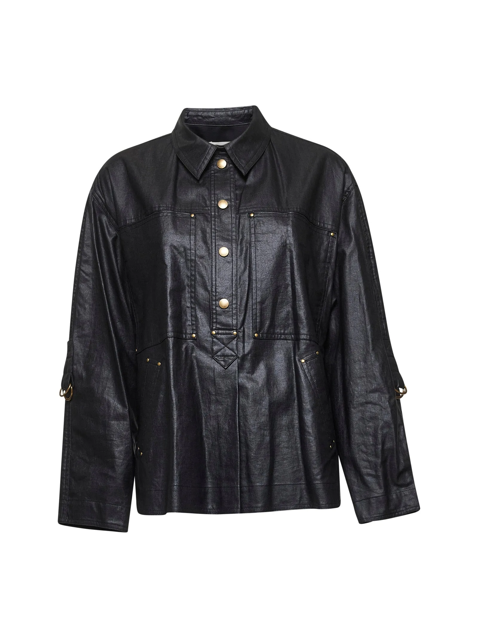 Black Waxed Linen Blend Florida Shirt sold by Lord & Taylor