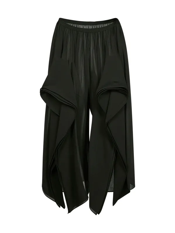 Green Crêpe Georgette Ruffle Trousers made by Alaia