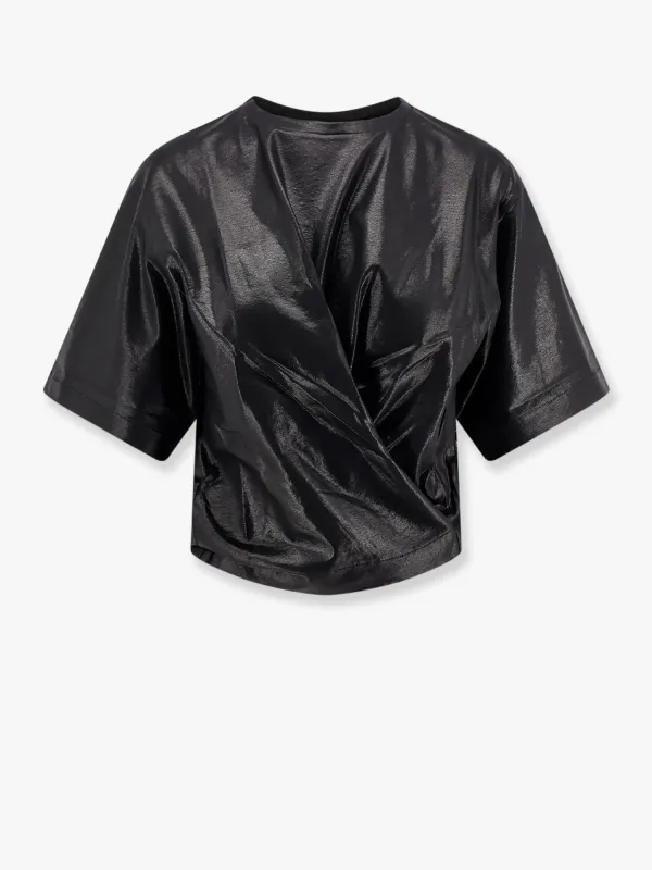 Laminated stretch cotton top with pleated detail sold by Lord & Taylor