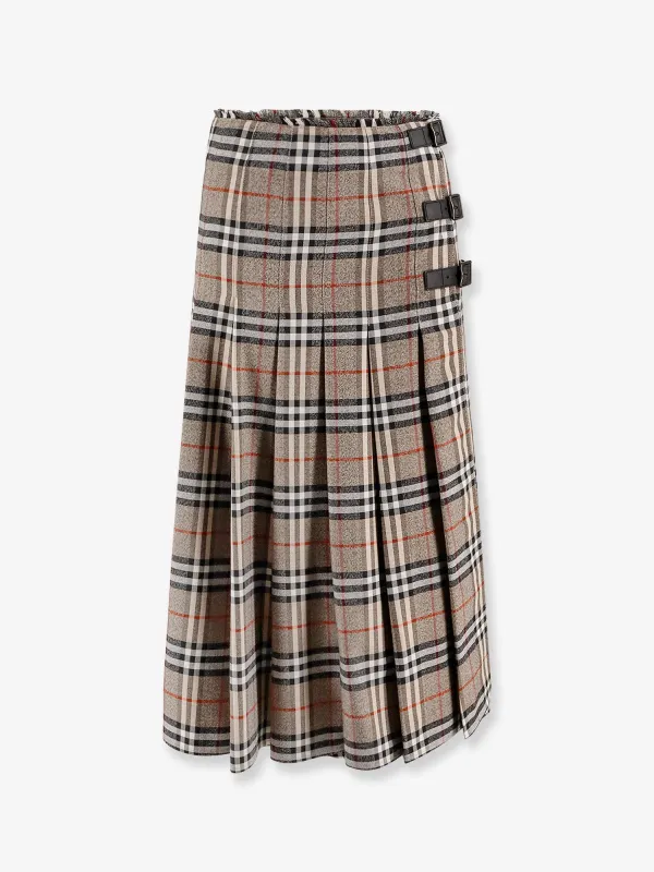 Burberry check print wool long skirt made by Burberry