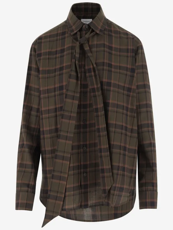 Cassandra Plaid Pattern Cotton Lavallière Shirt sold by Lord & Taylor