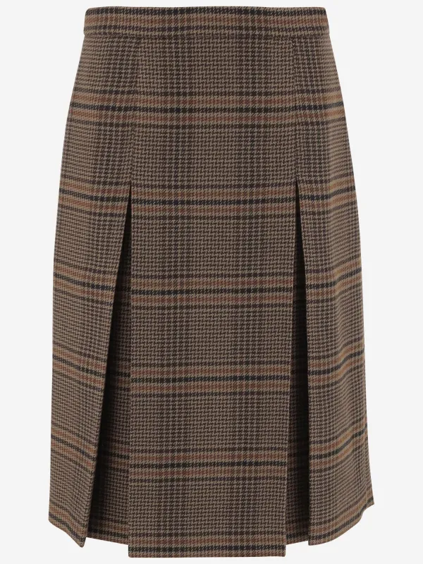 Women's Wool Sunray Pleated Skirt in Blue Check | Parallel