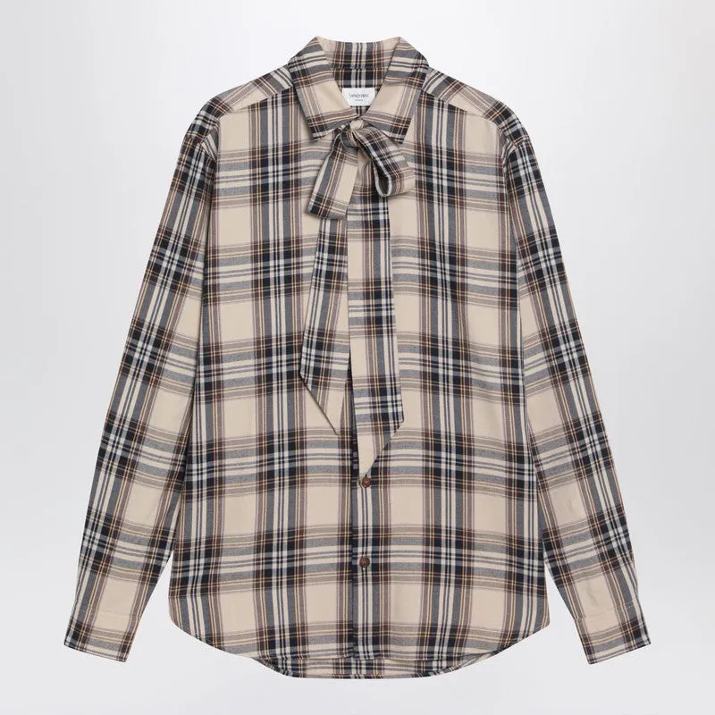Saint Laurent Cassandre lavallière shirt in tartan cotton sold by Lord & Taylor