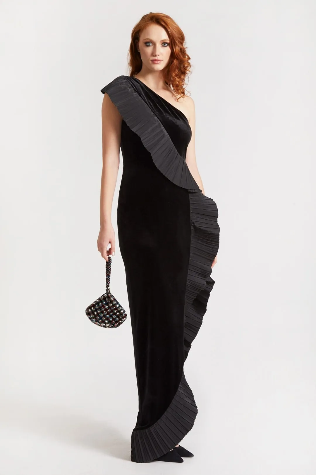 The Mercer Velvet | Black Pleated Ruffle Gown sold by Lord & Taylor product image thumbnail 3