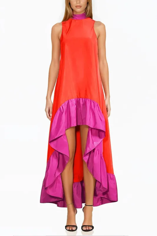 The Yolanda | Fuchsia Orange High-Low Maxi Dress sold by Lord & Taylor
