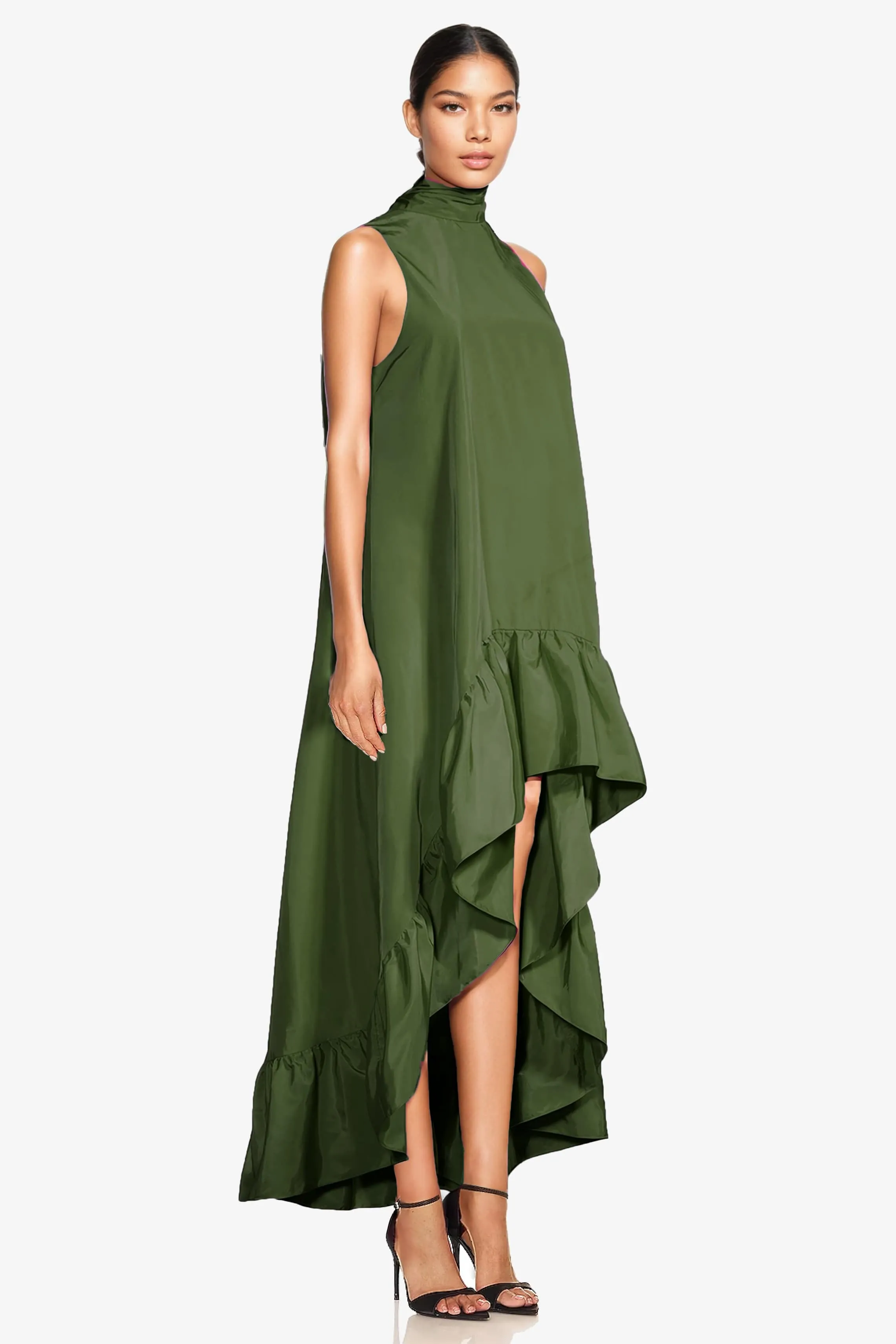 The Yolanda | Olive High-Low Maxi Gown sold by Lord & Taylor product image thumbnail 5