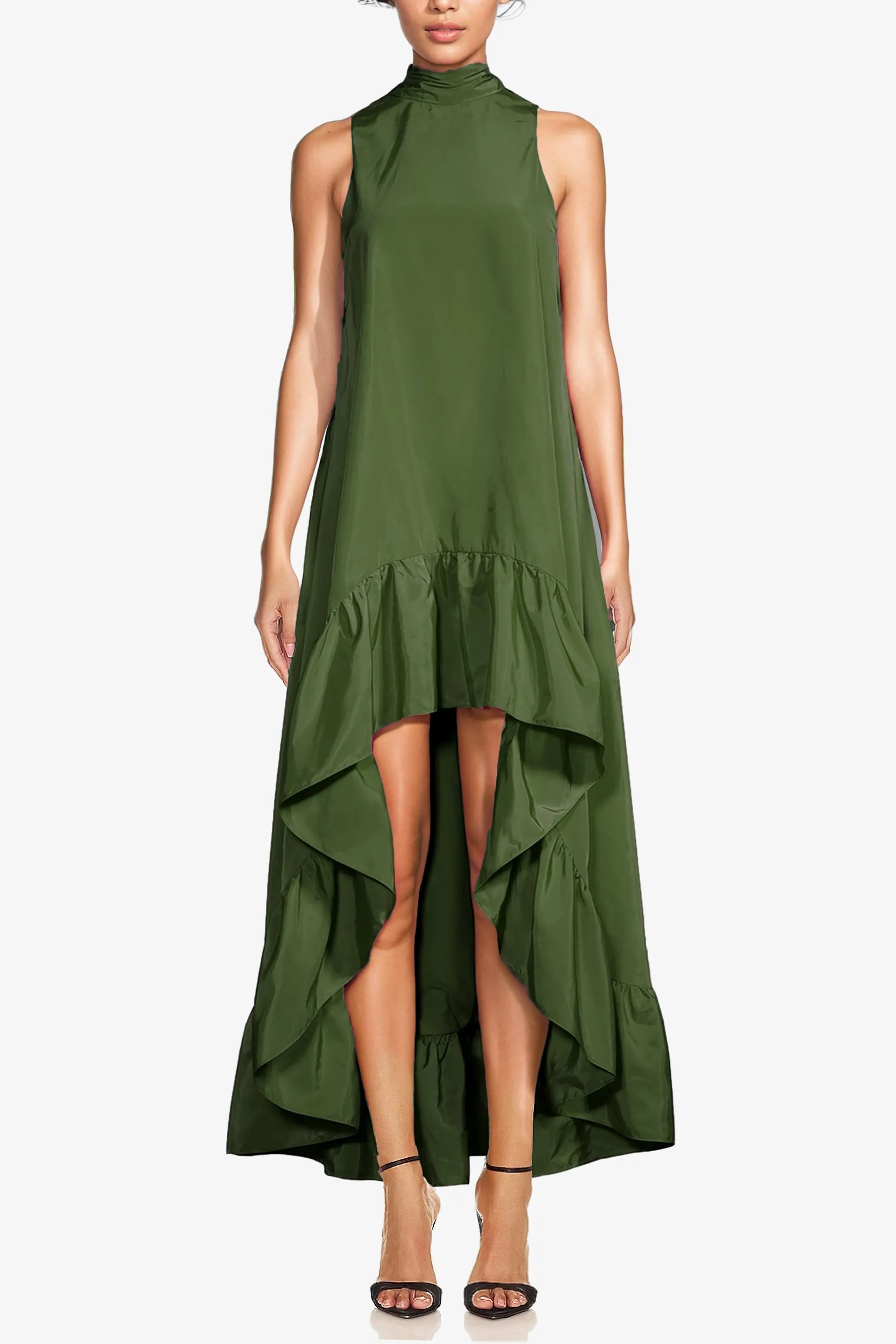 The Yolanda | Olive High-Low Maxi Gown sold by Lord & Taylor