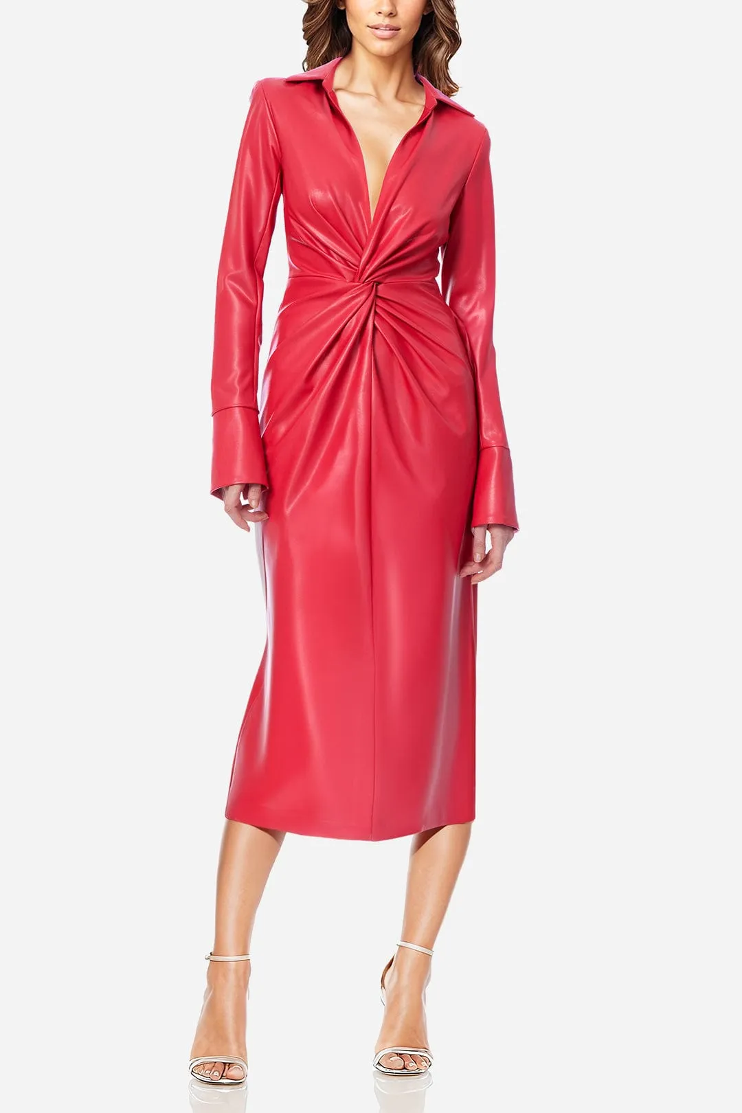 The Mary | Strawberry Twist Faux Leather Cocktail Dress sold by Lord & Taylor