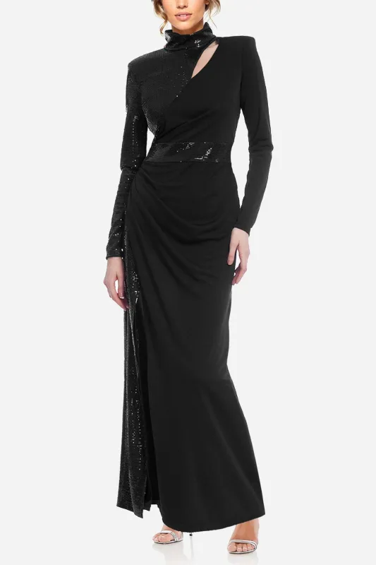 The Bridgette | Sleek High Neck Sequin Black Gown sold by Lord & Taylor