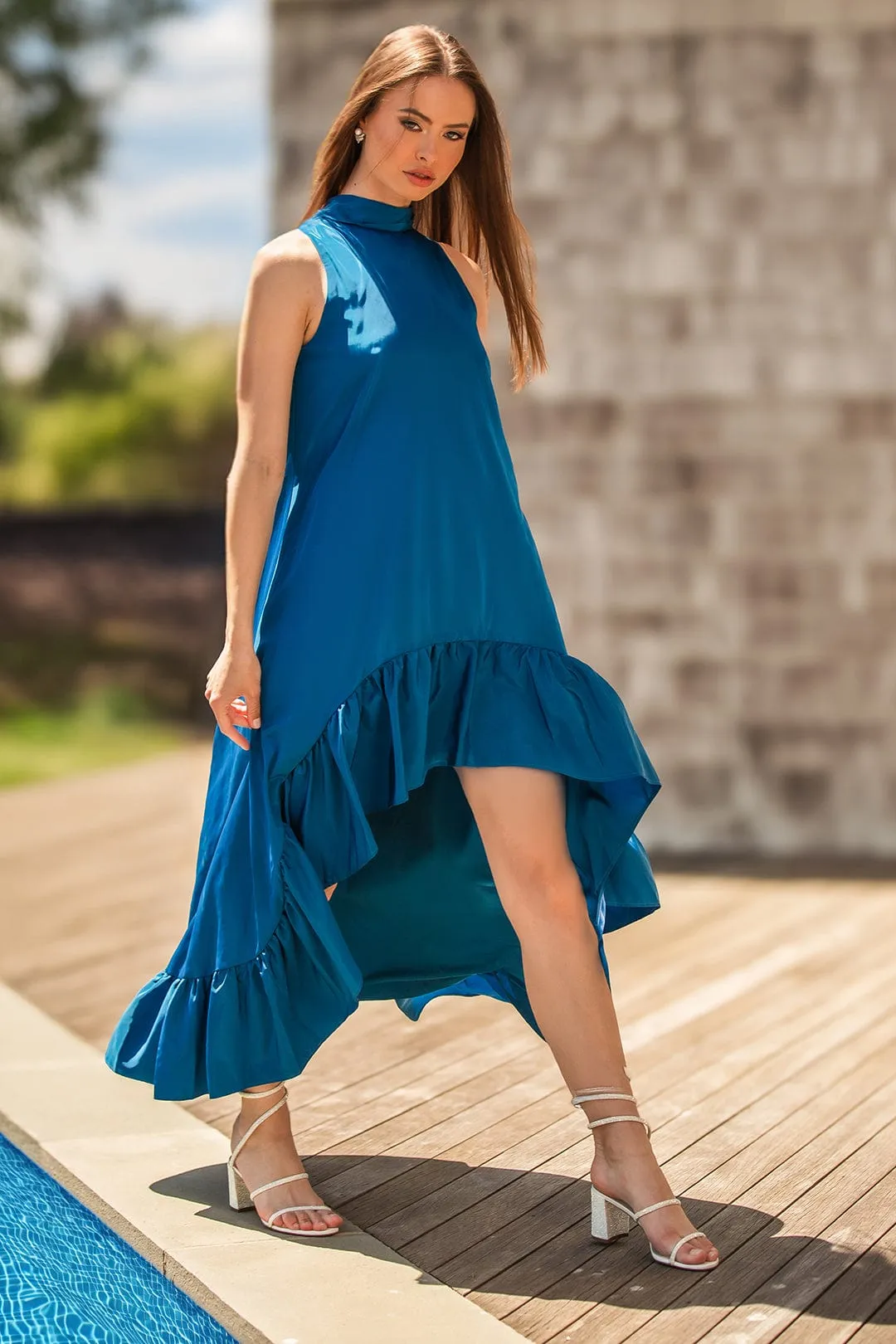 The Yolanda | Peacock Blue High-Low Maxi Gown sold by Lord & Taylor product image thumbnail 2