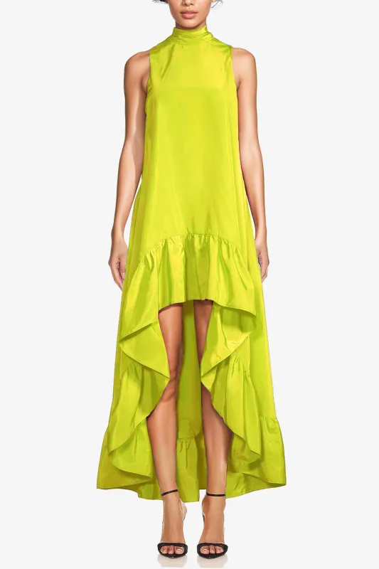 The Yolanda | Bright Lime High-Low Maxi Gown sold by Lord & Taylor