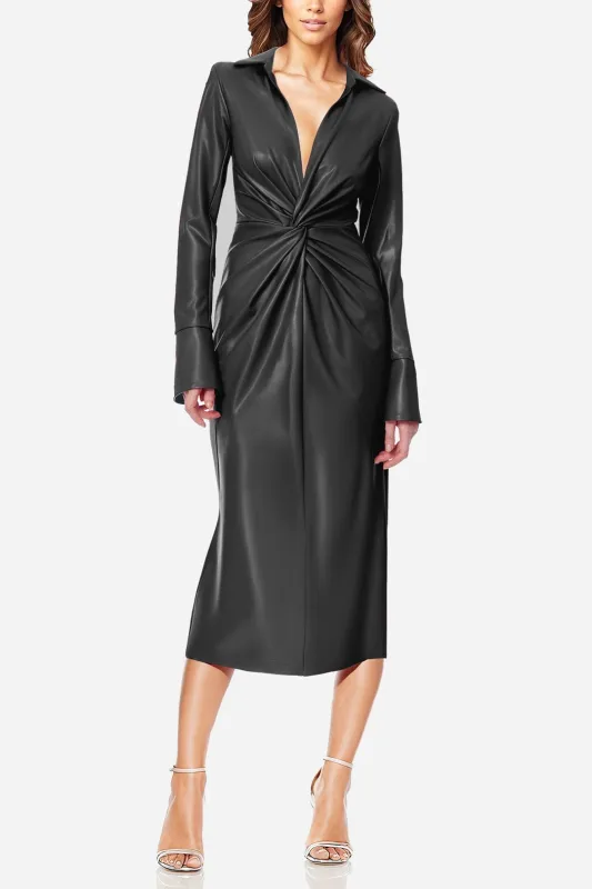The Mary | Black Twist Faux Leather Cocktail Dress sold by Lord & Taylor