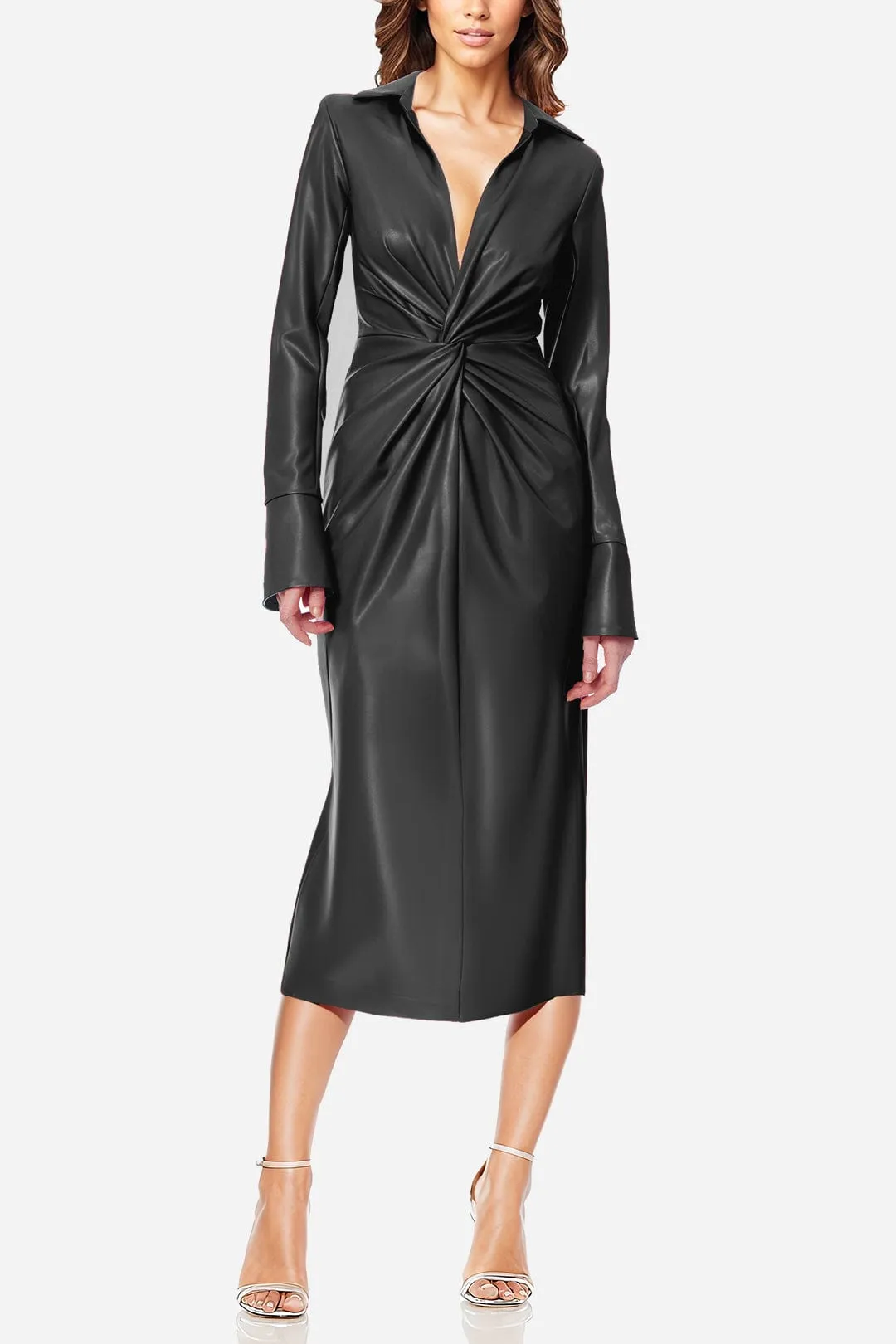 The Mary | Black Twist Faux Leather Cocktail Dress sold by Lord & Taylor