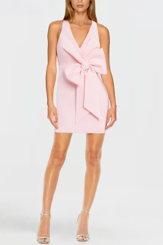 The Amelia | Blush Bow Front Mini Dress sold by Lord & Taylor