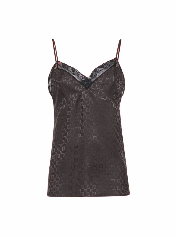 Brown Jacquard FF Silk Camisole Top made by Fendi