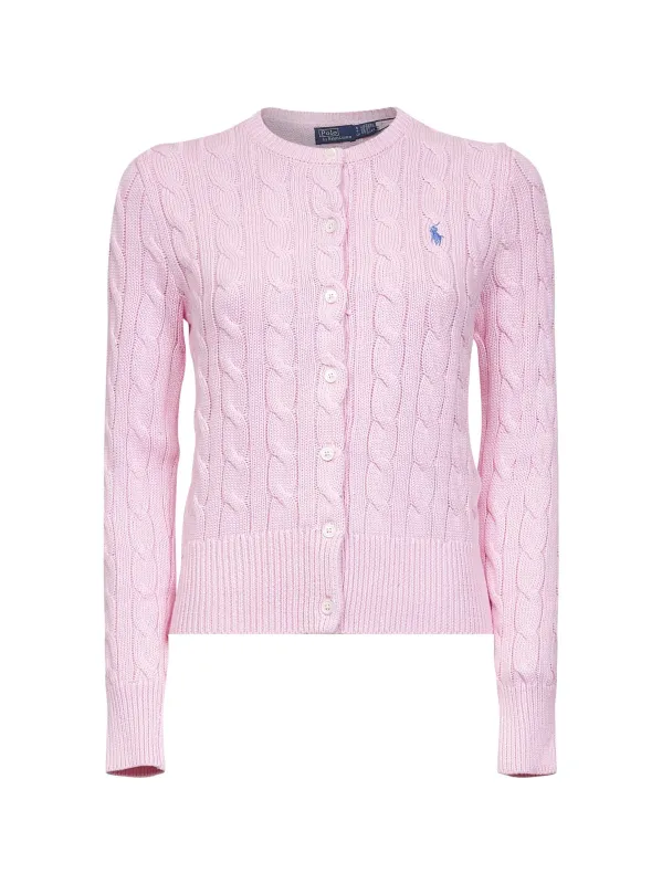 Pink Cable-Knit Cotton Crewneck Cardigan sold by Lord & Taylor