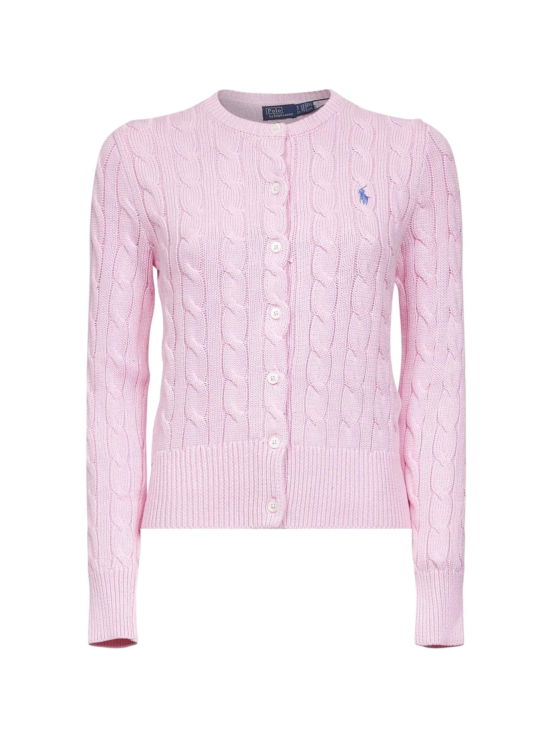 Pink Cable-Knit Cotton Crewneck Cardigan sold by Lord & Taylor