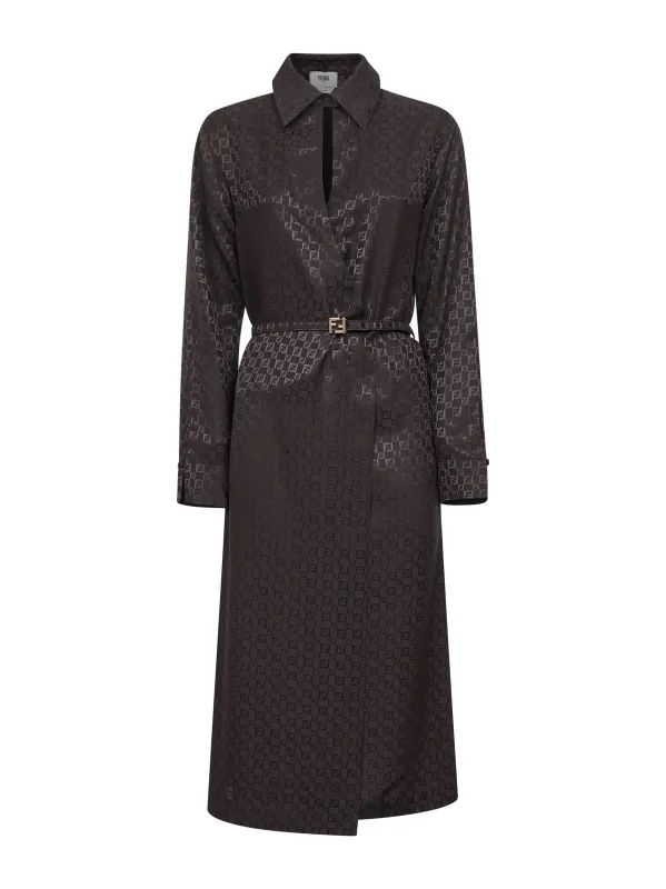 Brown Jacquard FF Silk Midi Shirtdress sold by Lord & Taylor
