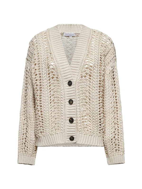 Beige Cotton Ribbed Net Cardigan sold by Lord & Taylor