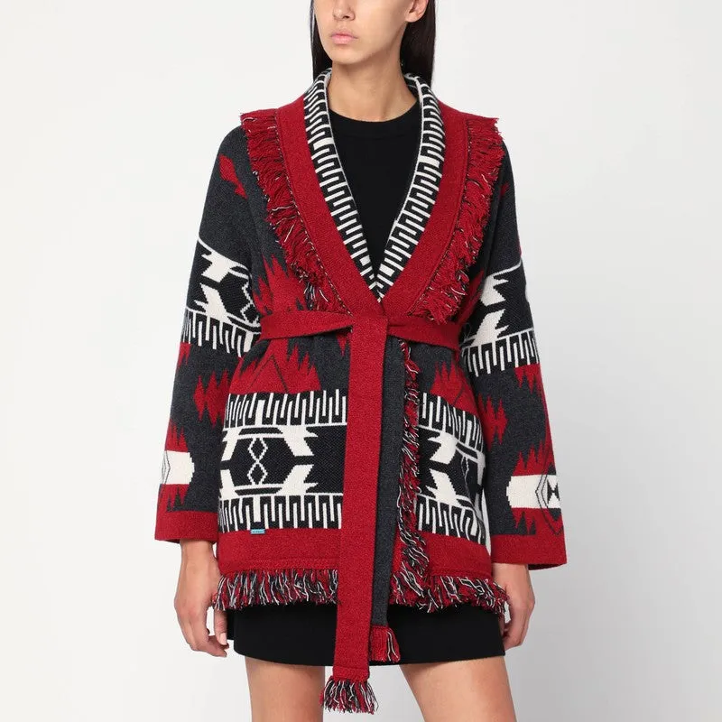 Alanui Cardigan Icon jacquard Ruby/carbone sold by Lord & Taylor