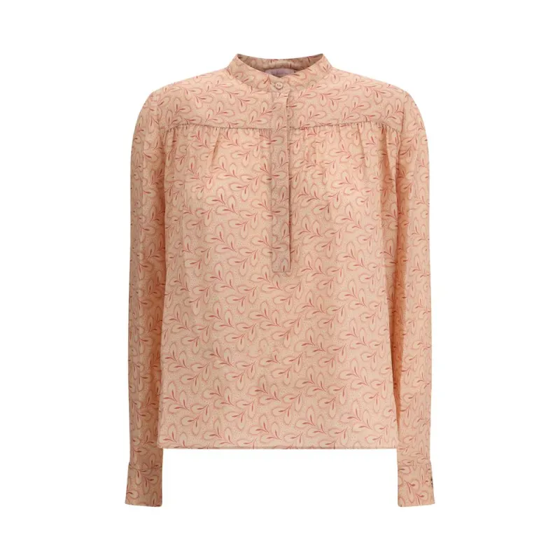 Blouse with foliage print and refined stand-up collar sold by Lord & Taylor