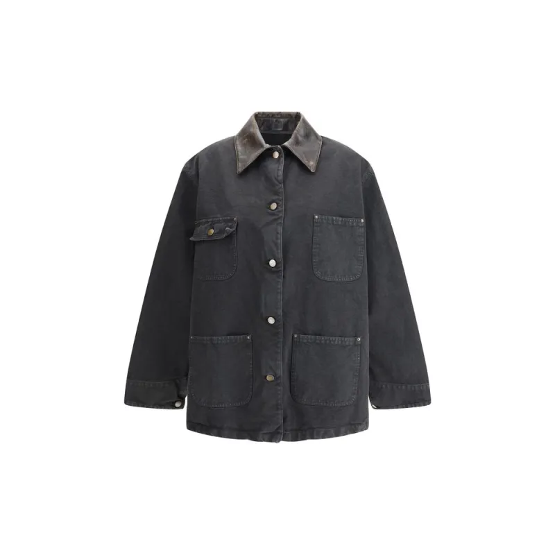 Denim Jacket with leather collar made by Prada