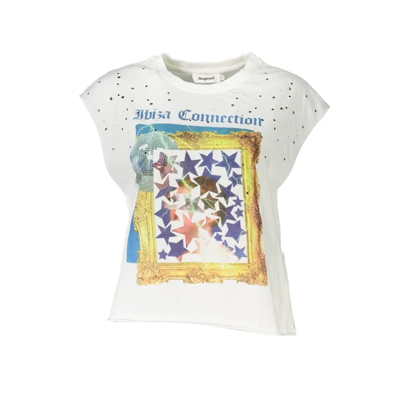 White Cotton Women TShirt made by Desigual