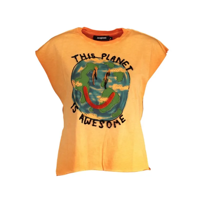 Orange Cotton Women Top made by Desigual