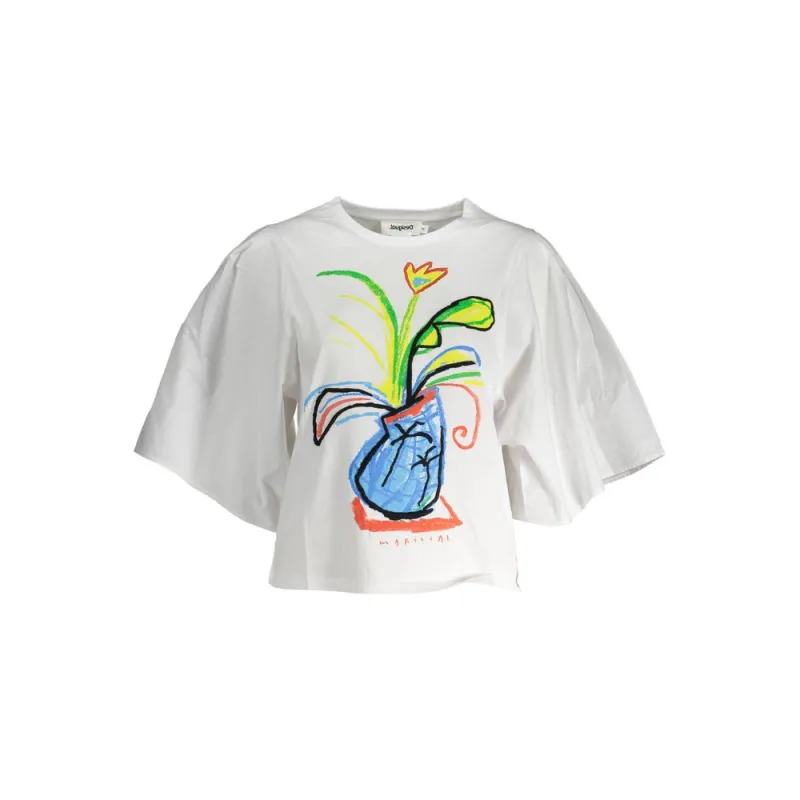 White Cotton Women T-Shirt made by Desigual