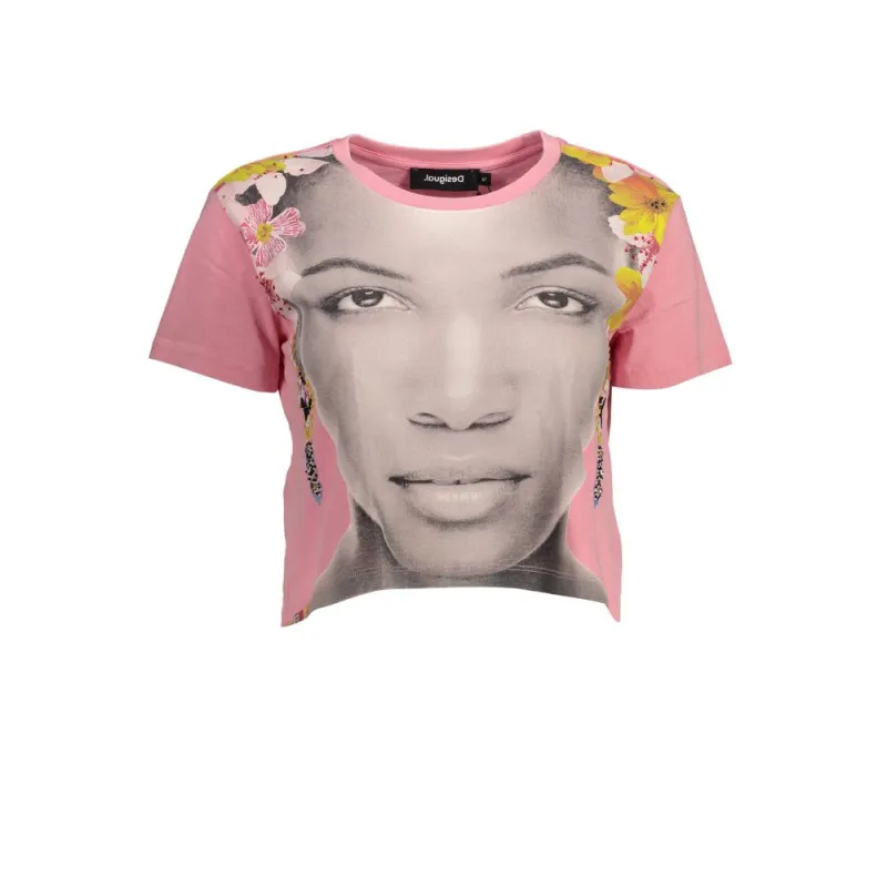 Pink Cotton Women T-Shirt made by Desigual