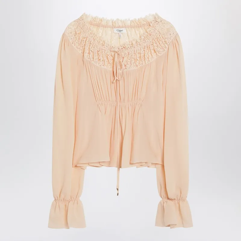 Chloé Blouse with tie in pink silk georgette sold by Lord & Taylor
