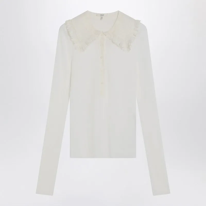 Chloé White Henley shirt in wool knit sold by Lord & Taylor