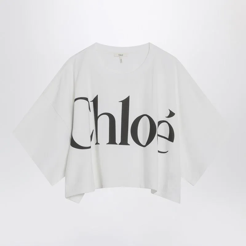 Chloé White boxy T-shirt with logo print sold by Lord & Taylor