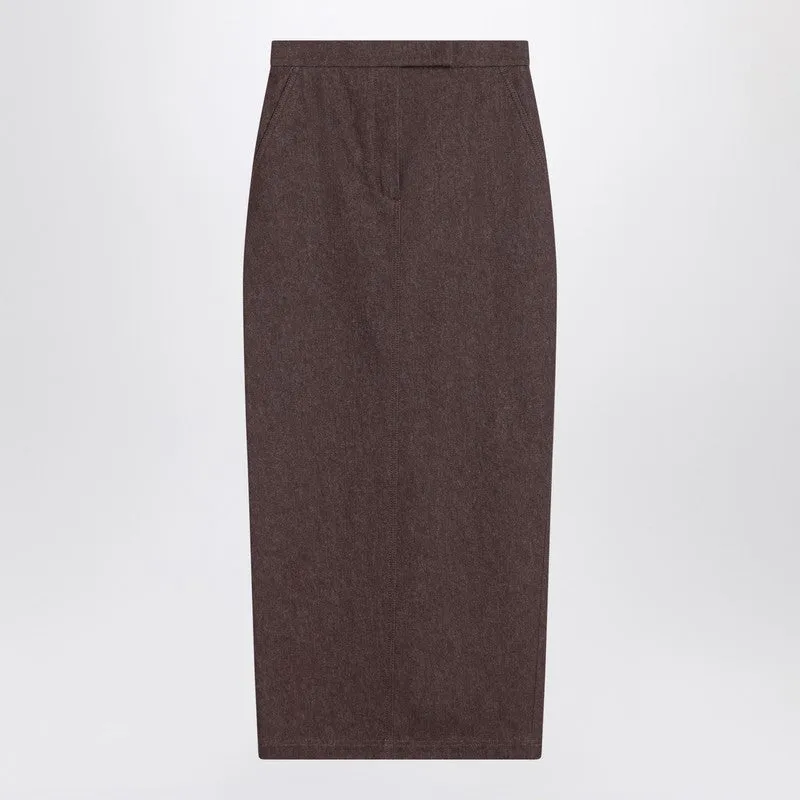 Max Mara Long brown skirt in denim effect sold by Lord & Taylor
